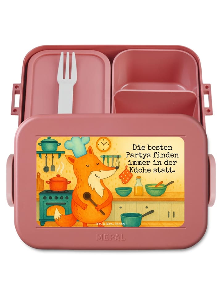 Brotdose Fuchs Koch Design mit Spruch in Rot Pastell
