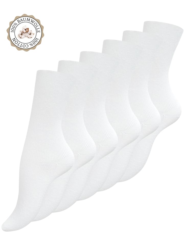 6 Paar 100% Baumwoll-Socken in weiß