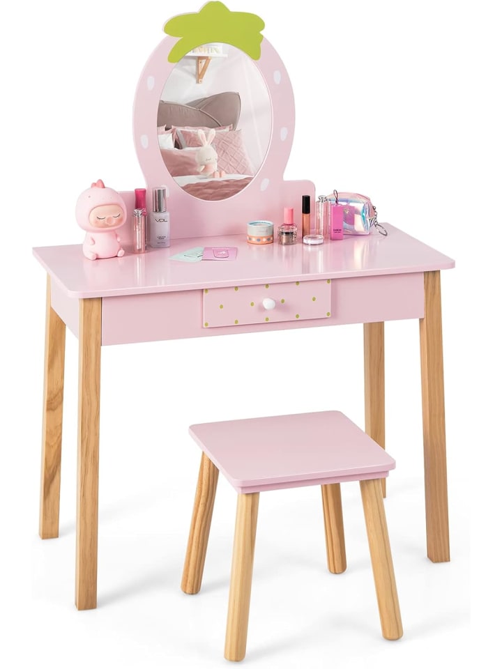 2-in-1-Schminktisch Set in Rosa