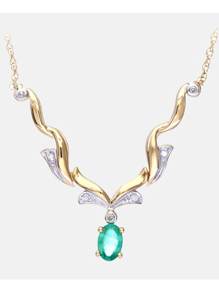 Halskette aus 375 Gelbgold mit Diamant mit Smaragd