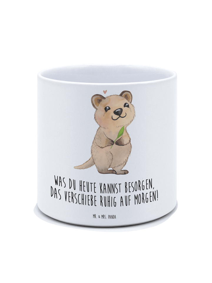 Blumentopf Quokka Happy mit Spruch in Weiß