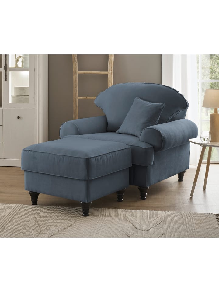 Sessel-Set blau Landhaus, Loungesessel inklusive Hocker