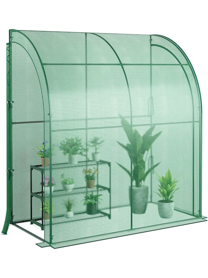 Gewächshaus begehbar mit drei Regalebenen 200x100x215cm in Grün