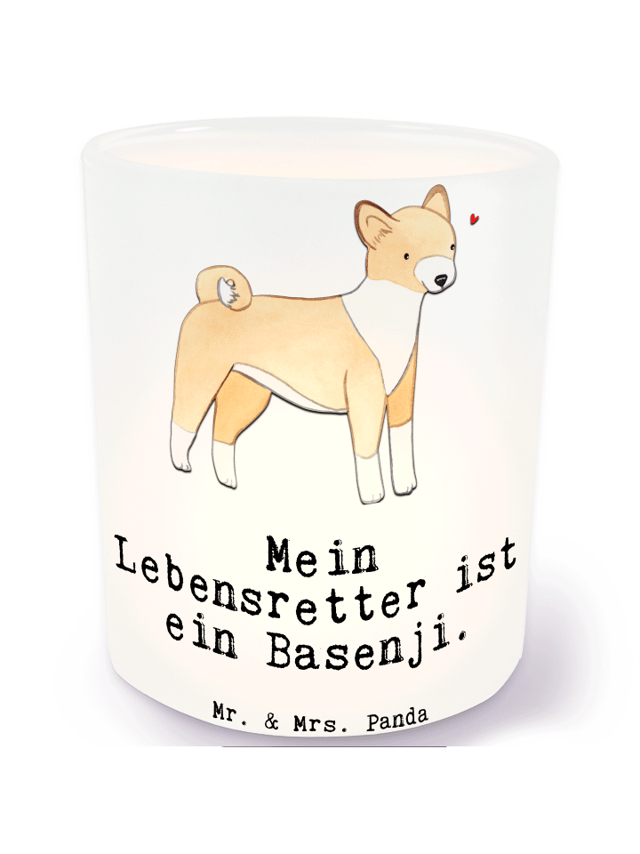 Windlicht Basenji Lebensretter mit Spruch in Transparent