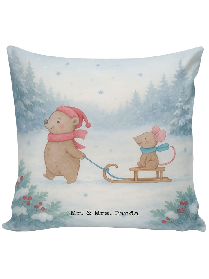 Kuschelkissen 40x40 Bär und Maus Schlitten Desi... in Weiß