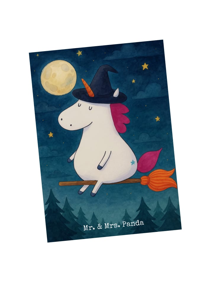 Postkarte Einhorn Hexe Design ohne Spruch in Weiß