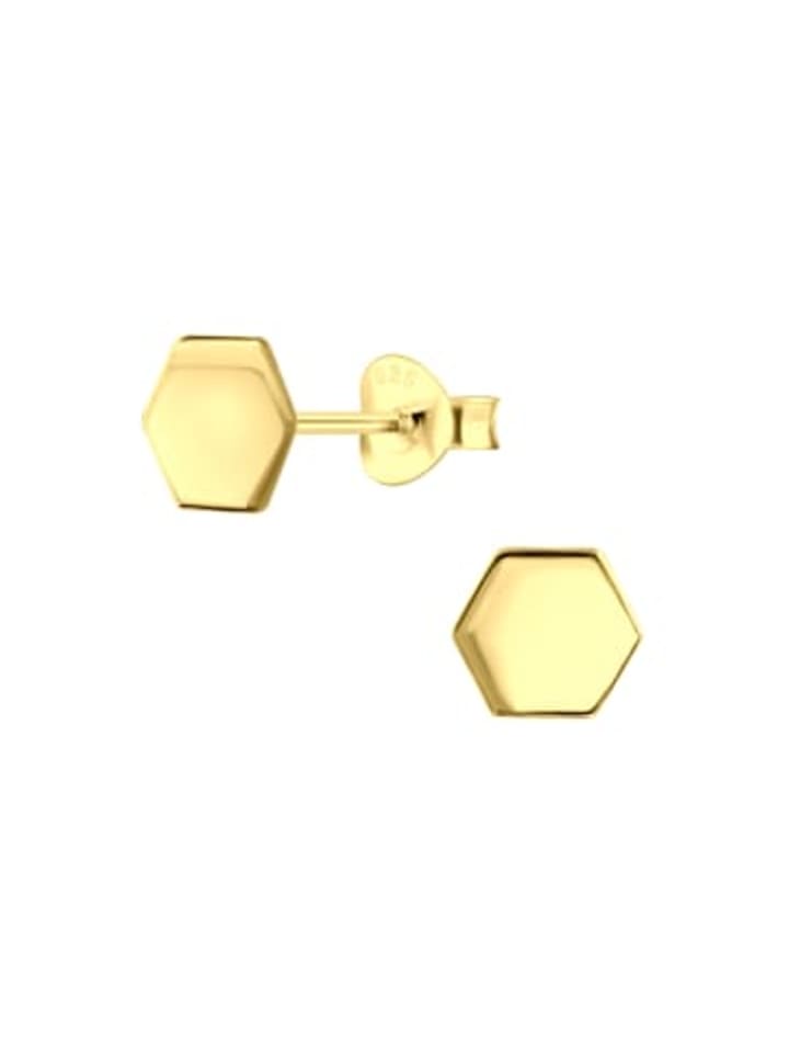 Ohrstecker HEXAGON in 925 Sterling Silber in Gold, 2-tlg.