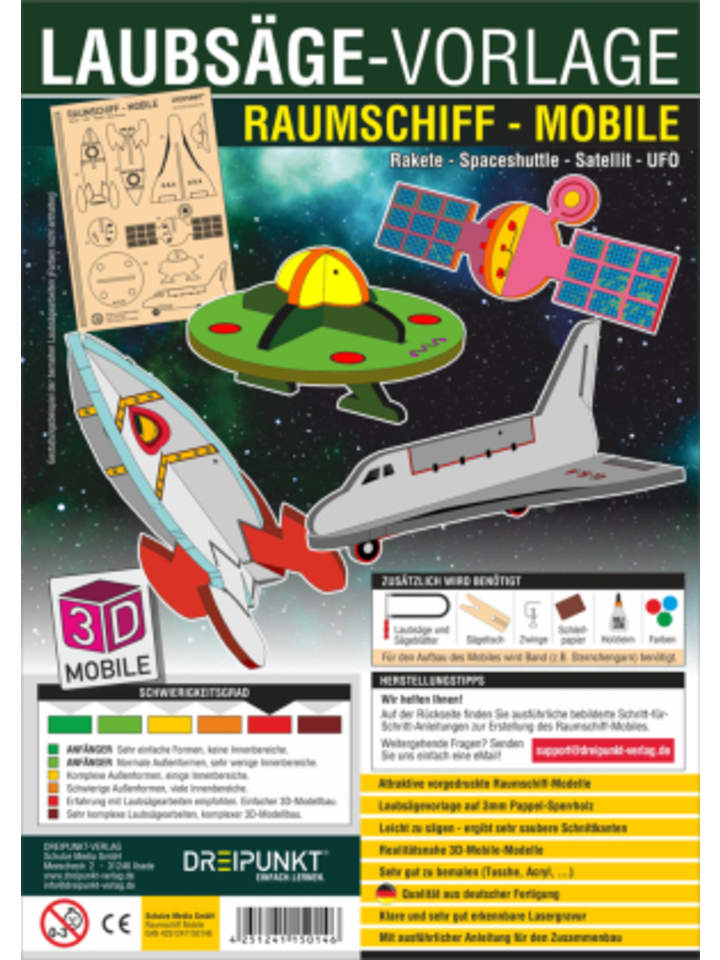 Papeterie/PBS - 3D Laubsäge-Vorlage Raumschiff-Mobile