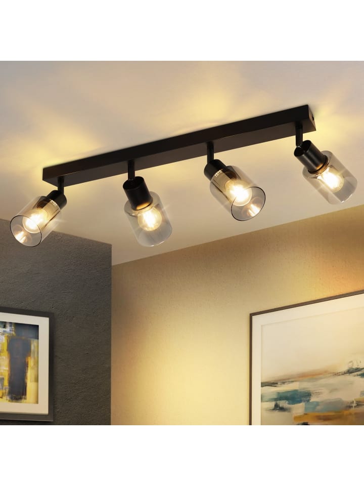 Deckenleuchte in schwarz 4-flammige E14 rechteckig Glas L 56cm