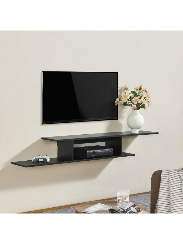 TV-Wandregal Støvring in Schwarz (H)21cm (B)150cm (T)25cm