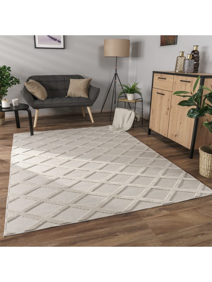 Waschbarer Teppich waschmaschinenwaschbar Rauten Küche, Flur in Creme