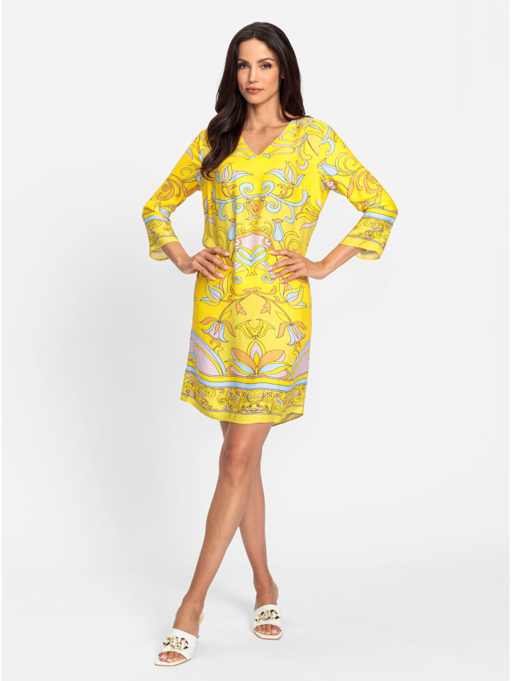 Druck-Kleid in sonnengelb-limone-bedruckt