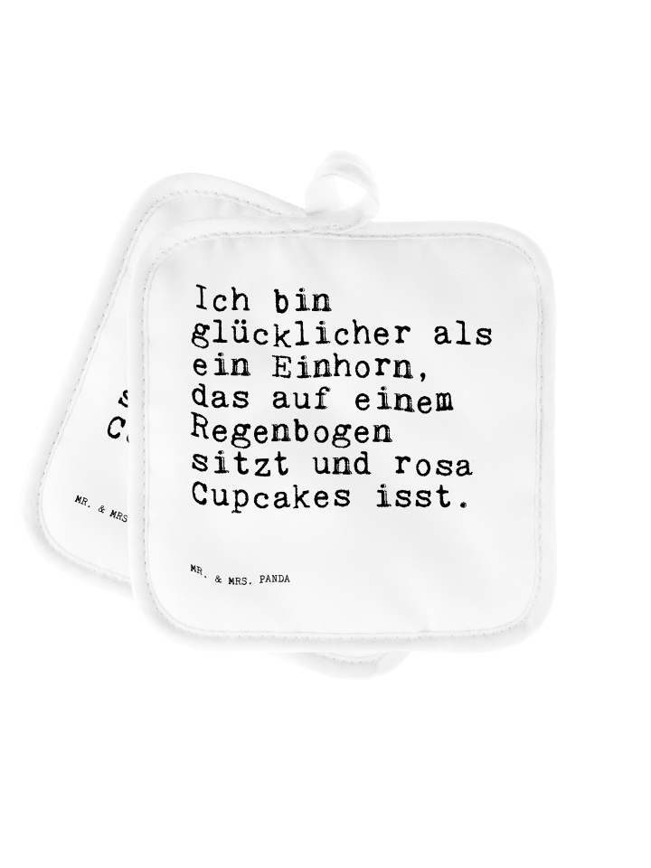 Topflappen Ich bin glücklicher als... mit Spruch in Weiß