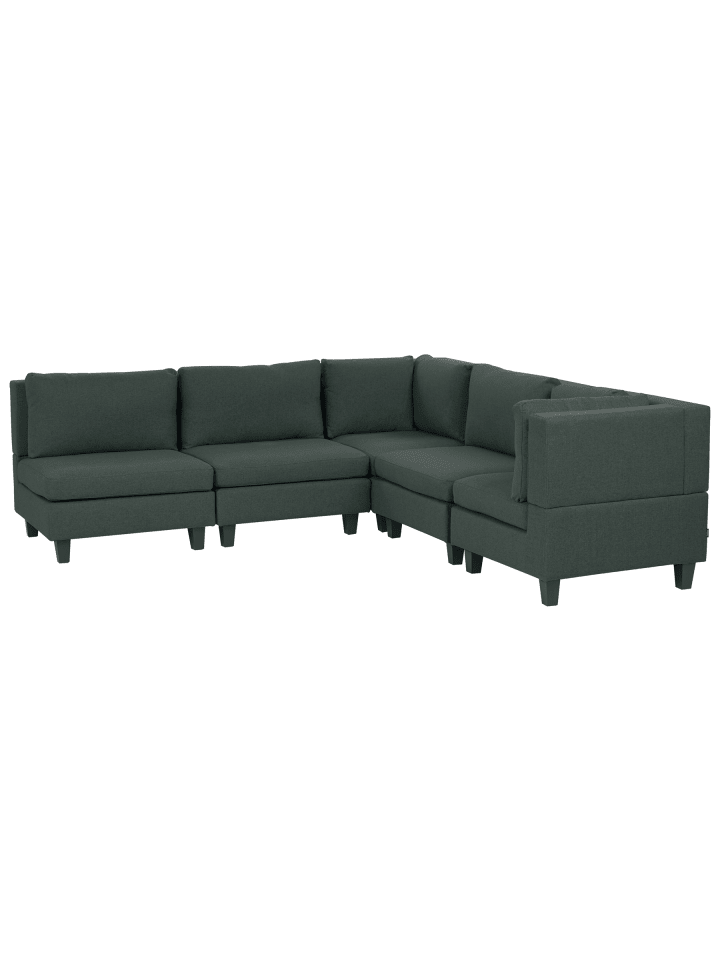 5-tlg Ecksofa UNSTAD in Grün/Schwarz linksseitig