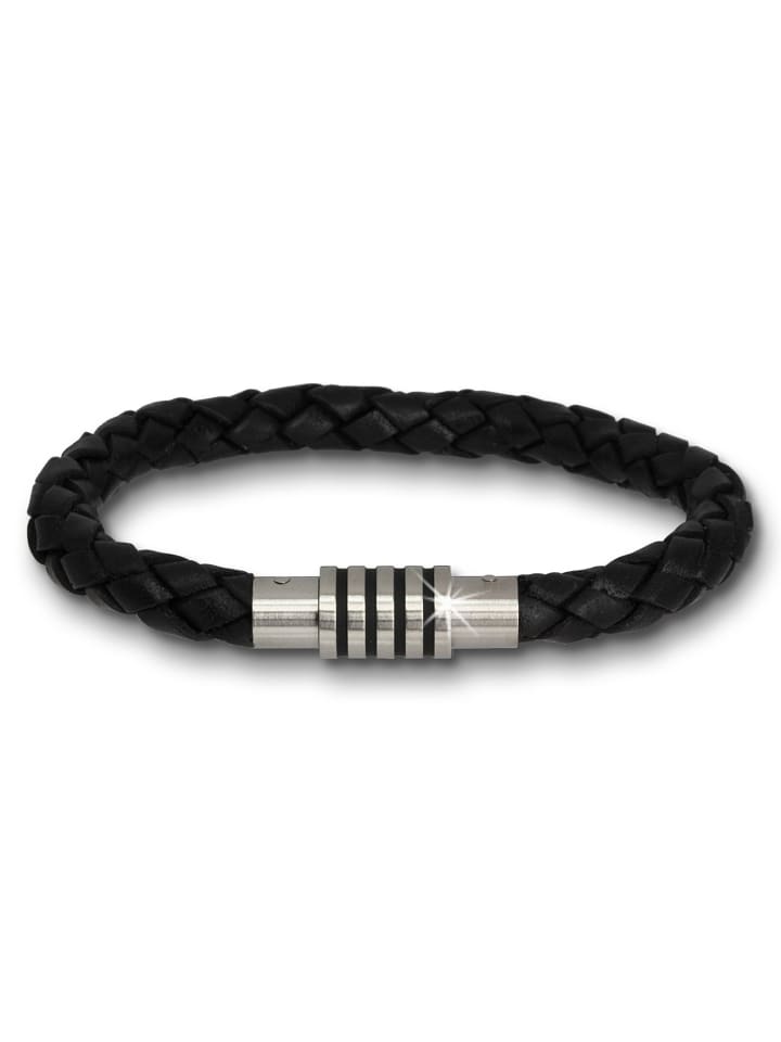 Armband geflochtenes Rindsleder, Edelstahl ca. 19cm ca. 7mm (Leder)