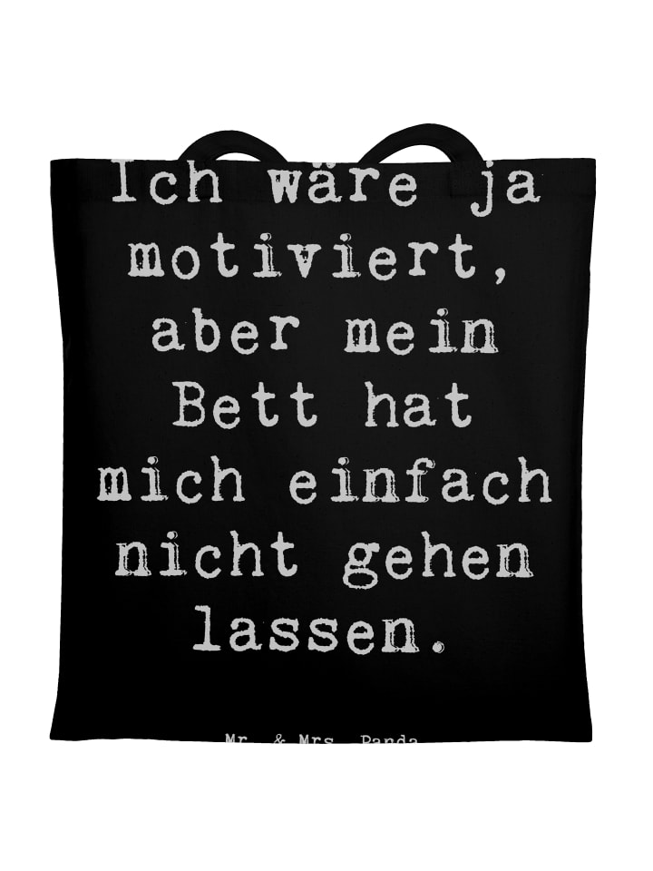 Tote Bag Spruch Motivationsbett mit Spruch in Schwarz