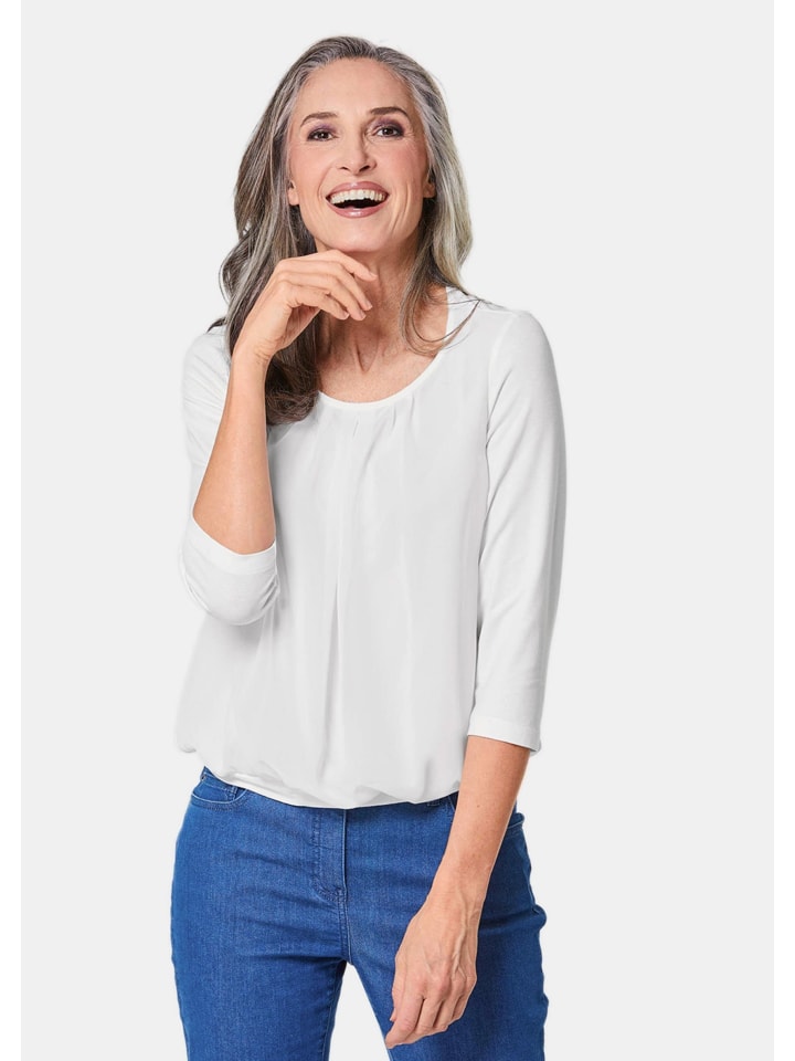 Kurzgröße: Chiffon-Shirt mit 3/4-Arm, Rundhals in weiß
