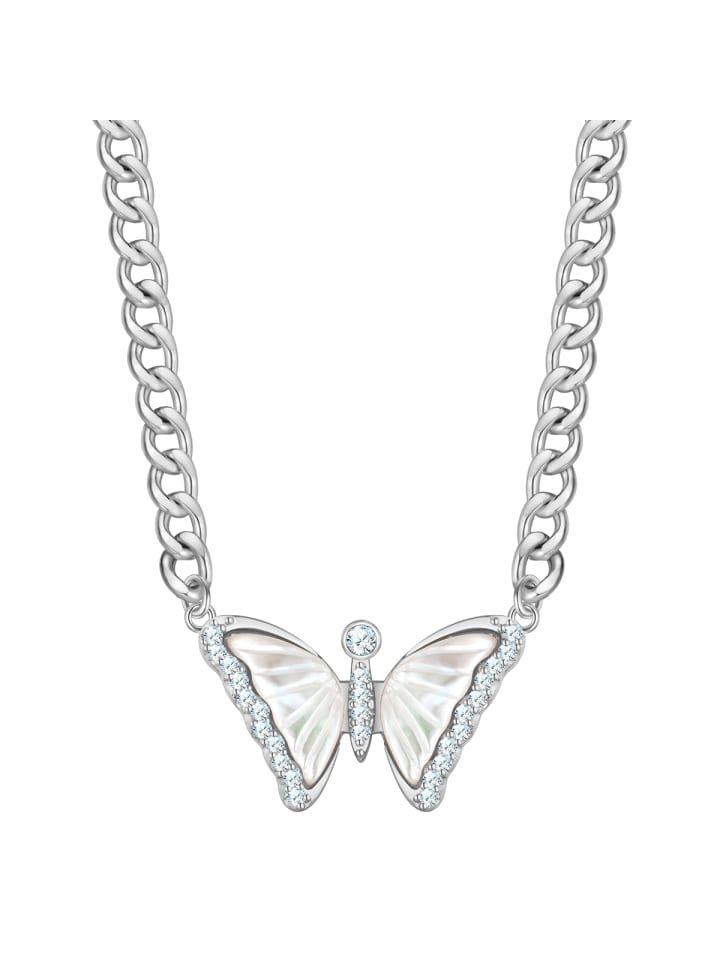 Kette Schmetterling aus Messing mit Zirkonia Perlmutt in silber