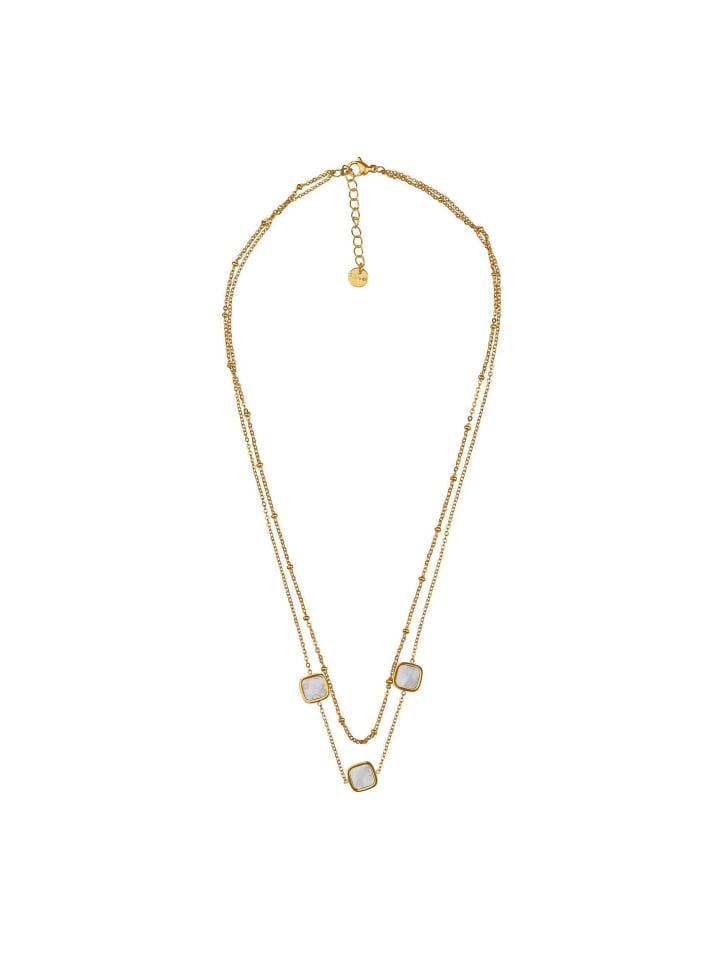 Layering Halskette mit Perlmutt Stein Anhänger Modeschmuck in Gold
