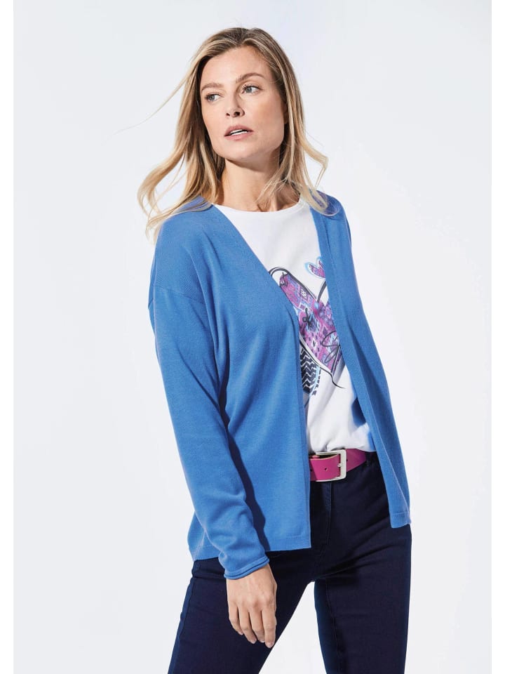 Kurzgröße:  Offene Strickjacke in Kurzform in karibikblau