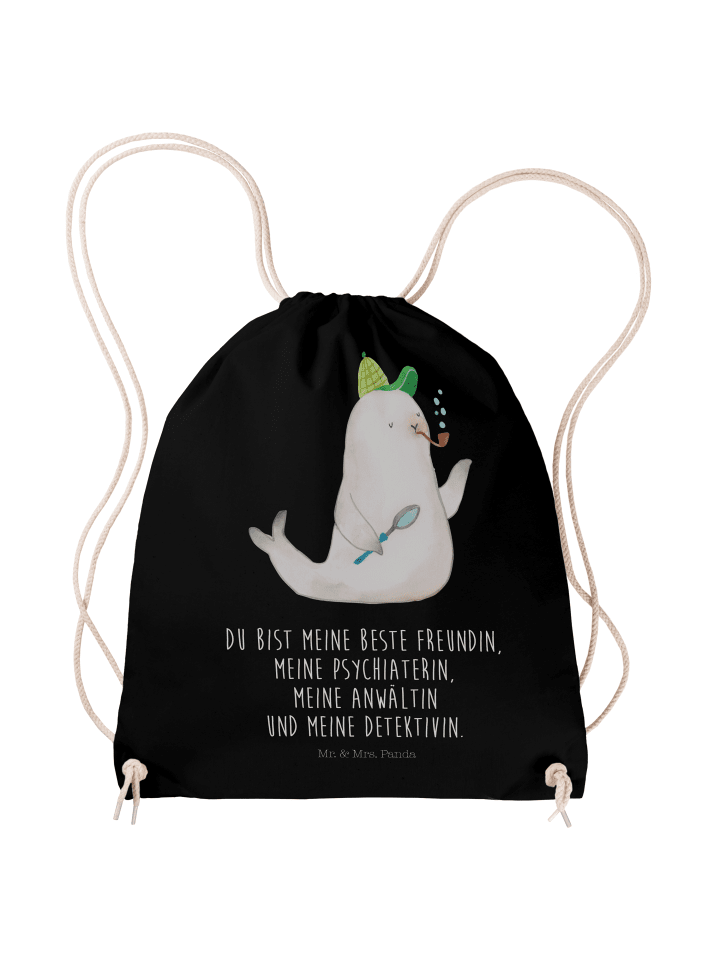Sportbeutel Robbe Sherlock mit Spruch in Schwarz