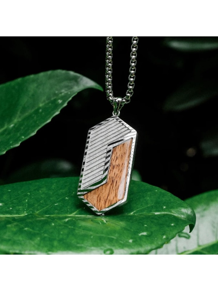 Herren-Halskette Edelstahl Zigzag Koa/Damast Braun