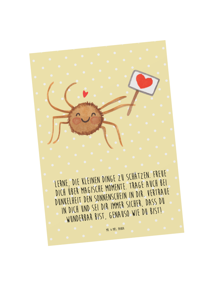 Postkarte Spinne Agathe Motivation mit Spruch in Gelb Pastell