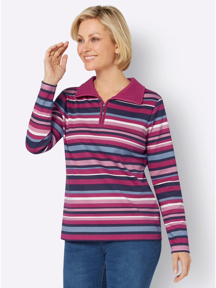 Sweatshirt in marine-malve-geringelt