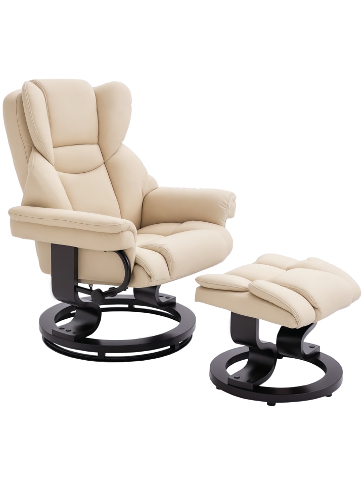 Relaxsessel mit Hocker in Cremeweiß 80L x 79B x 100H cm