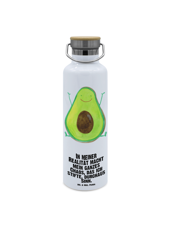 Wasserflasche Avocado Glücklich mit Spruch in Weiß