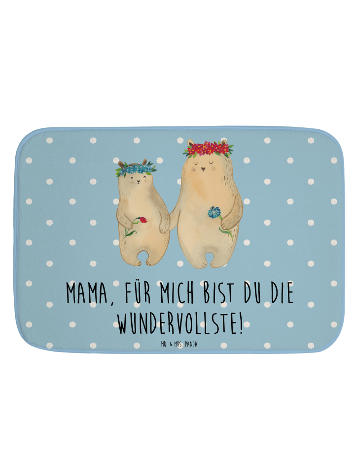 Badevorleger Bären mit Blumenkranz mit Spruch in Blau Pastell