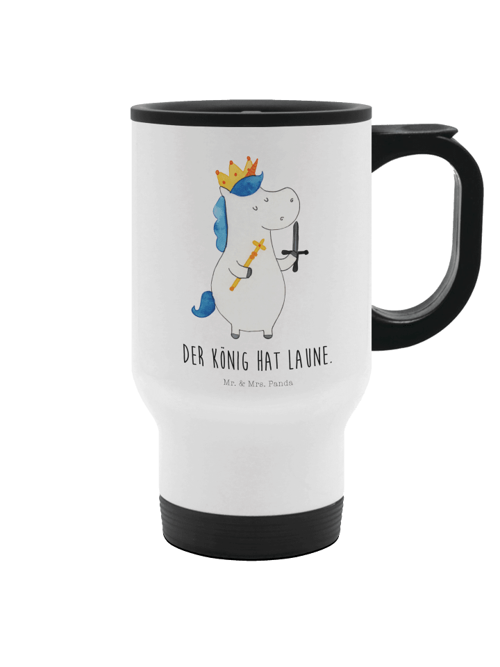 Kaffeebecher Einhorn König mit Schwert mit Spruch in Weiß
