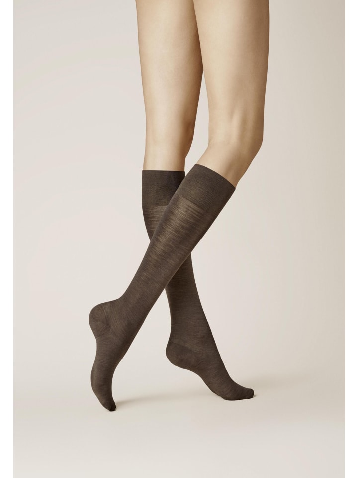 Kniestrümpfe Sensual Merino atmend in Brown