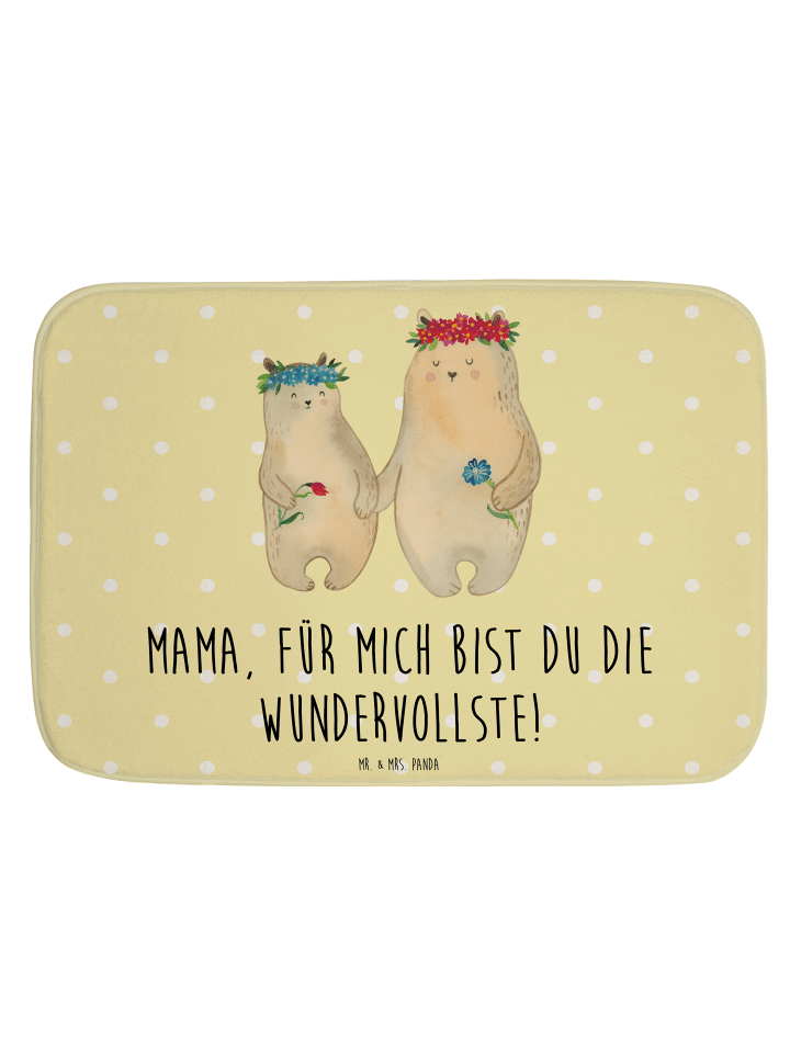 Badteppich Bären mit Blumenkranz mit Spruch in Gelb Pastell