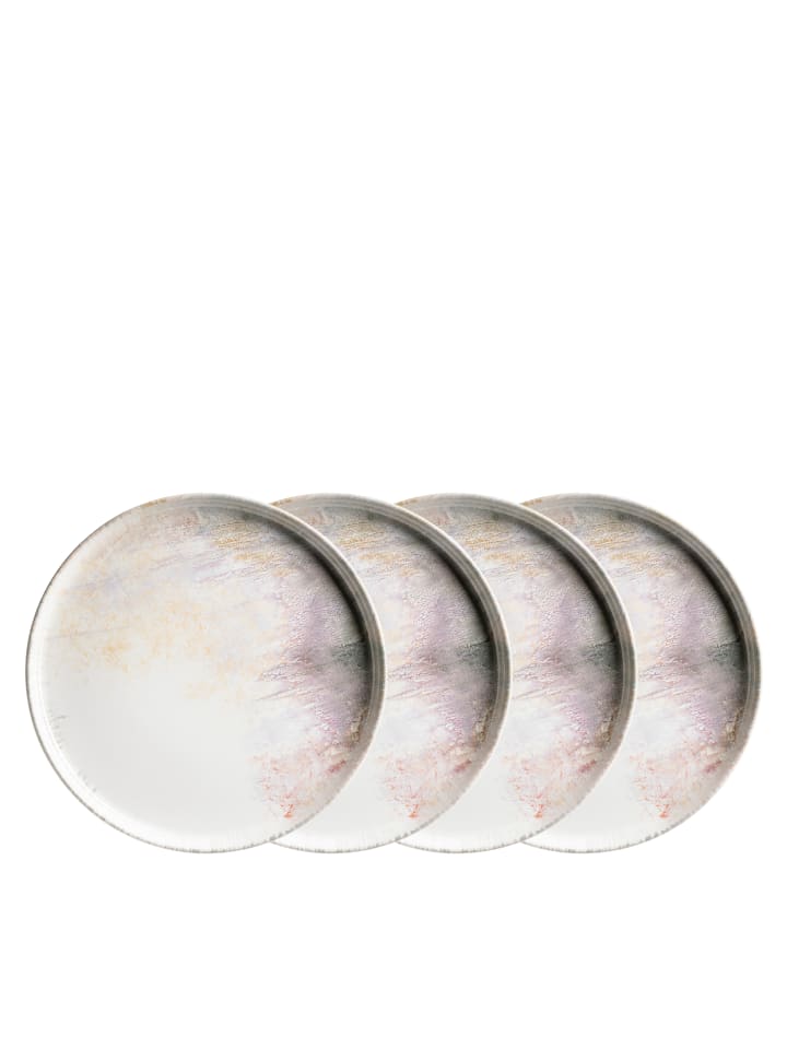 Dessertteller-Set, Steinzeug Aquarellia in Weiß, Lila