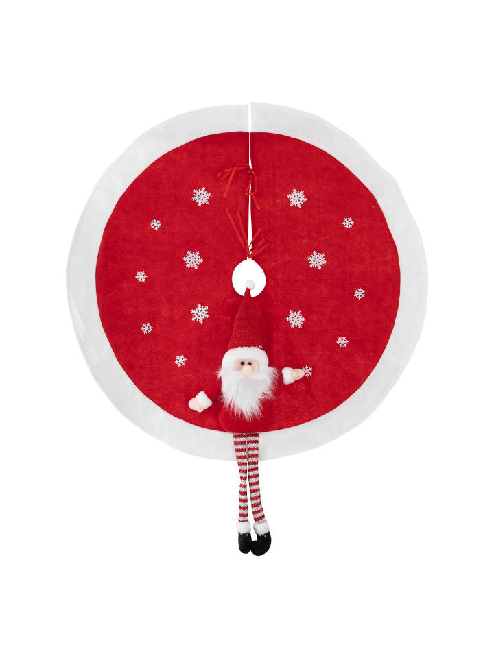 Teppich für den Weihnachtsbaum mit Weihnachtsmann-Motiv in Rot, Ø 90 cm