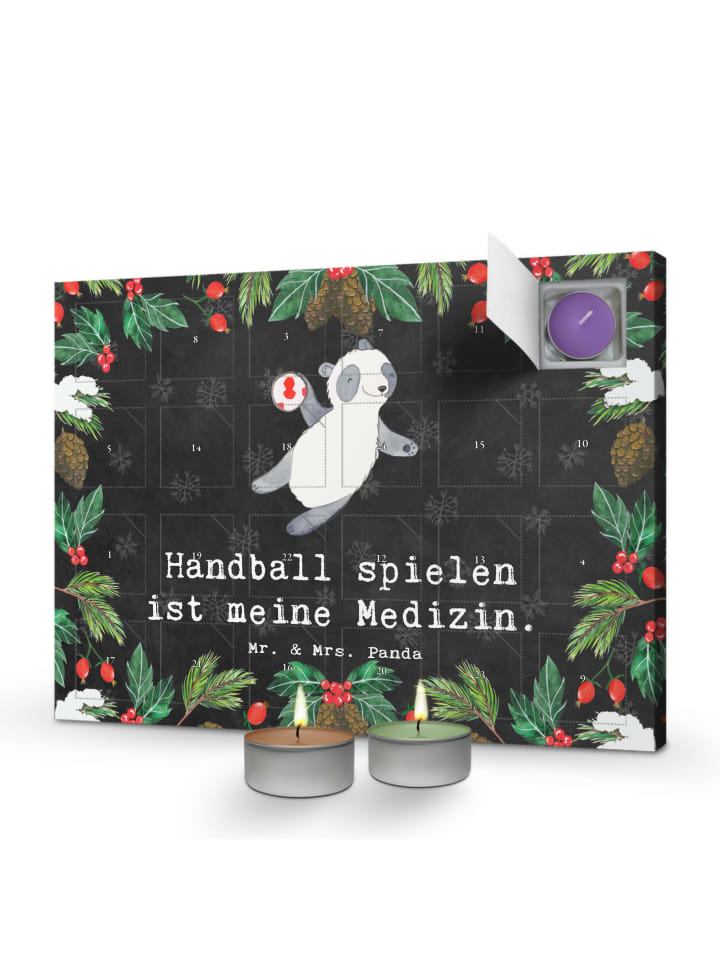 Adventskalender Panda Handball spielen mit Spruch in Kreidetafel