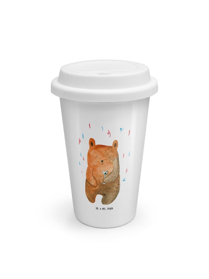 ToGo Kaffeebecher Bär Party ohne Spruch in Weiß