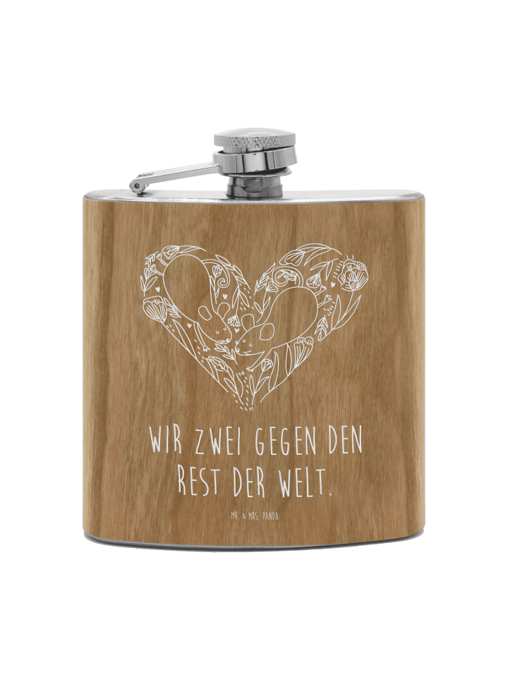 Flachmann Mäuse Herz mit Spruch in Braun