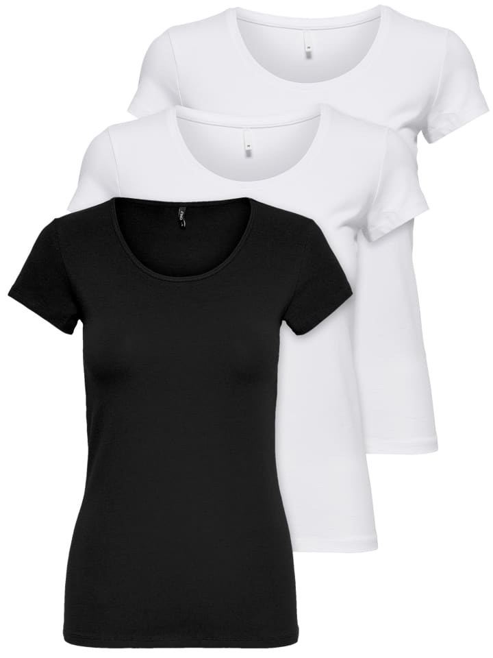 3er-Set  T-Shirt in White / white / black