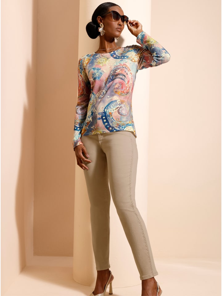 Pullover in apricot-papaya-bedruckt