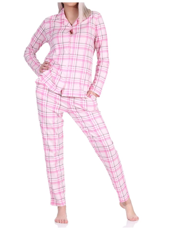 Pyjama Single Jersey zum durchknöpfen Karo - 72388 in rosa