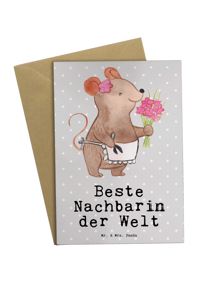 Klappkarte Maus Beste Nachbarin der Welt mit Sp... in Grau Pastell