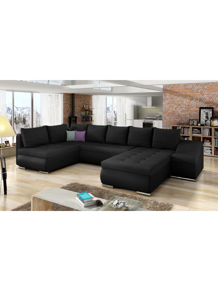 Gio Recamiere Rechts in Schwarz - (L) 190 x (B) 351 x (H) 82 cm