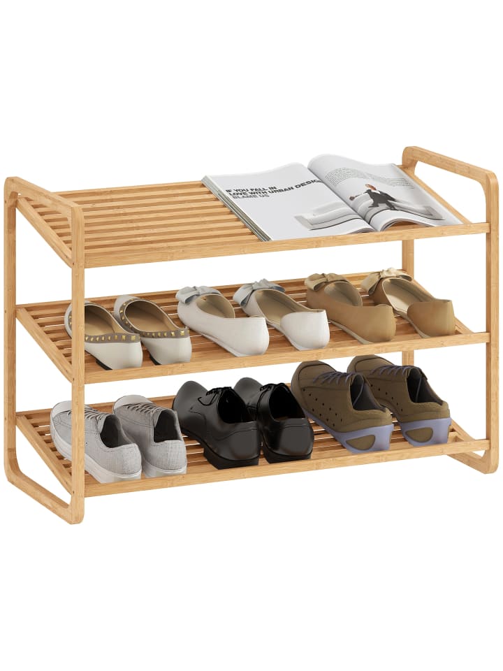 Schuhregal in Naturholz 76L x 33B x 50,8H cm