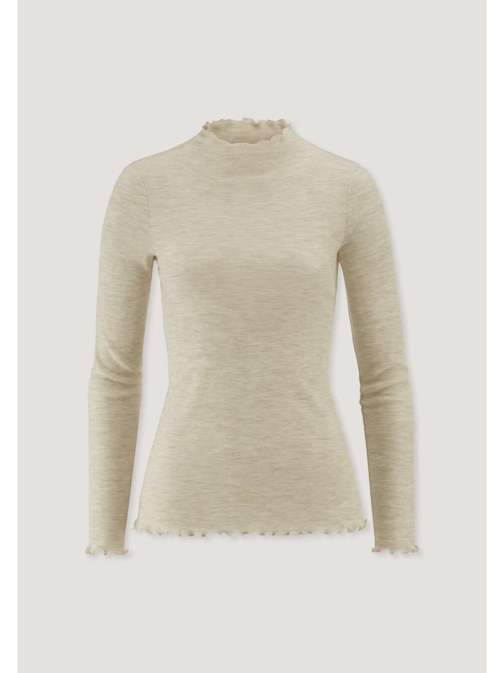 Hessnatur Mock-Neck Longsleeve Pointelle aus reiner Bio-Merinowolle in sand