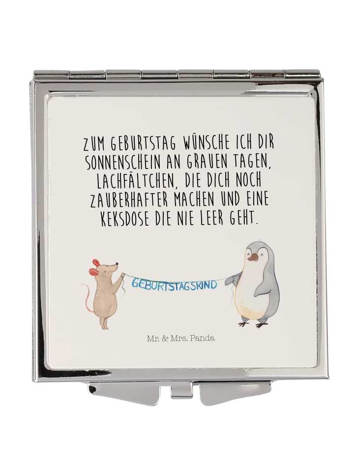 Schminkspiegel Maus Pinguin Geburtstag mit Spruch in Weiß