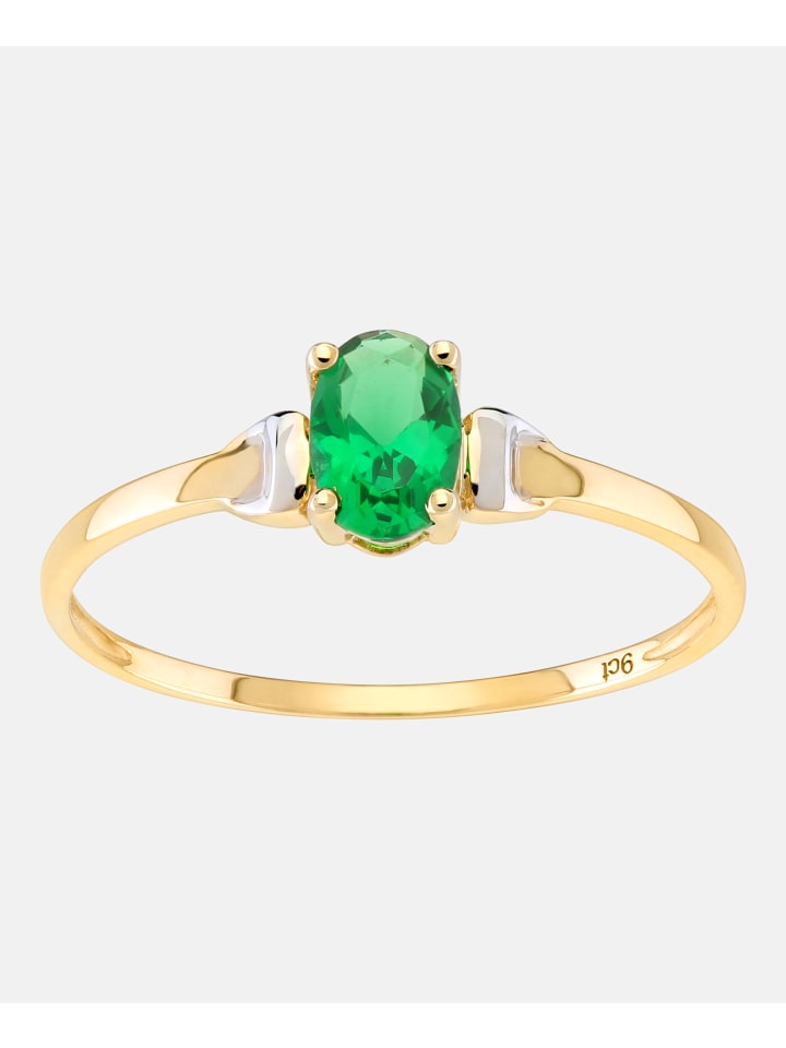 Ring aus 375 Gelbgold mit Zirkonia mit Smaragd