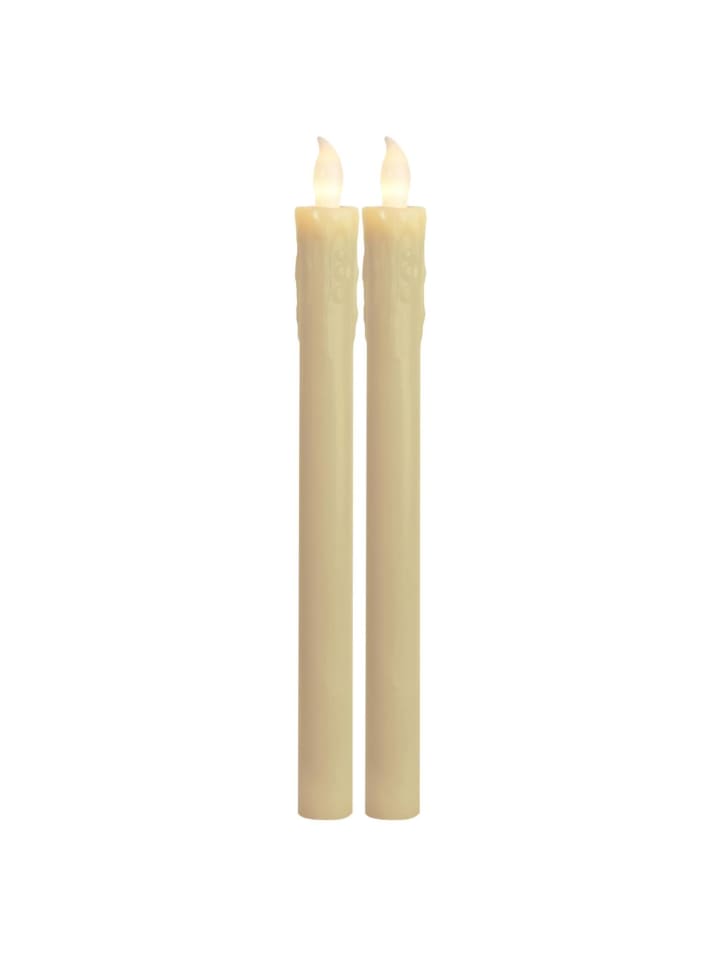 2x LED Stabkerzen Tafelkerzne Echtwachs H: 25cm in creme