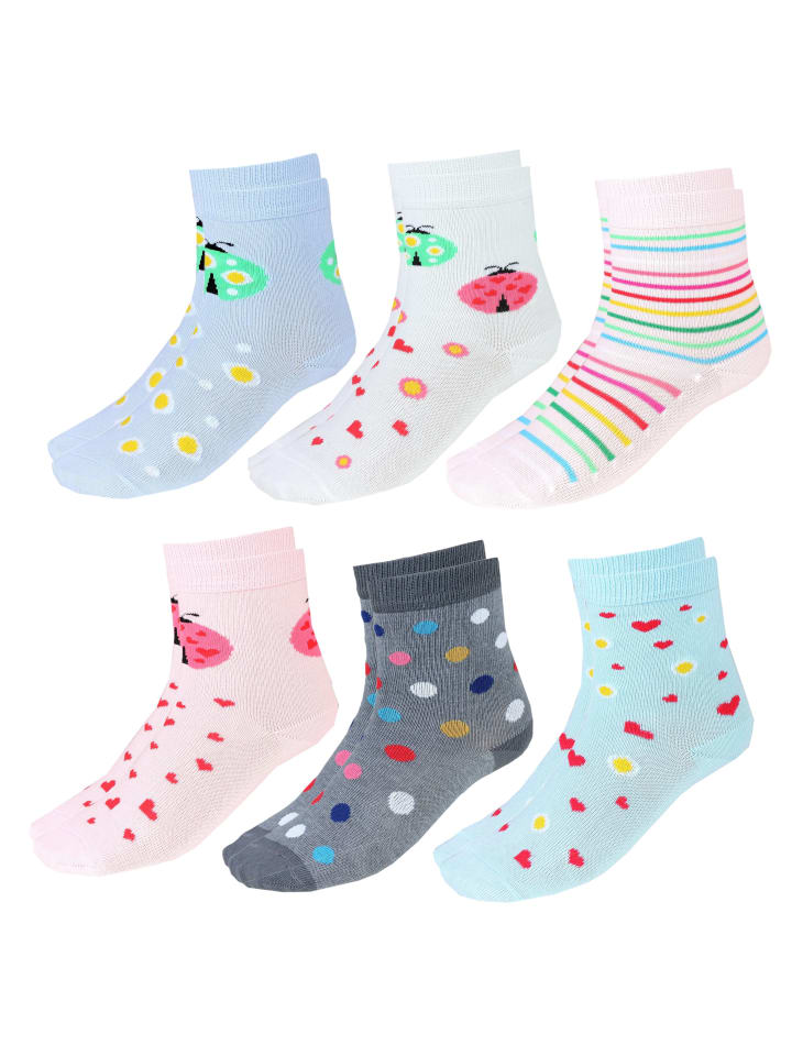 Kinder Socken Mädchen Jungen Bunt Gemustert 6er Pack in rosa/blau